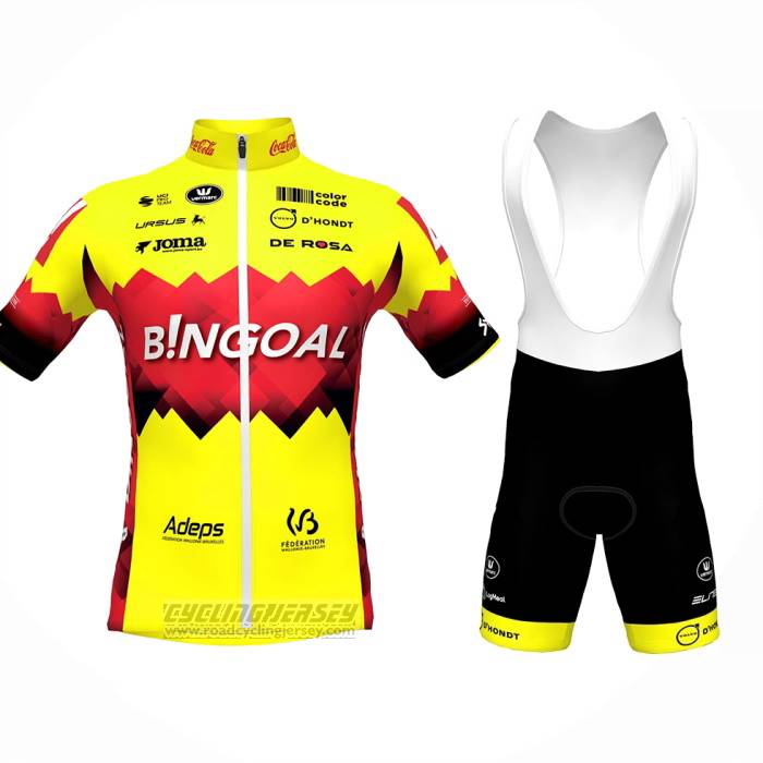2023 Cycling Jersey Bingoal WB Yellow Red Short Sleeve And Bib Short